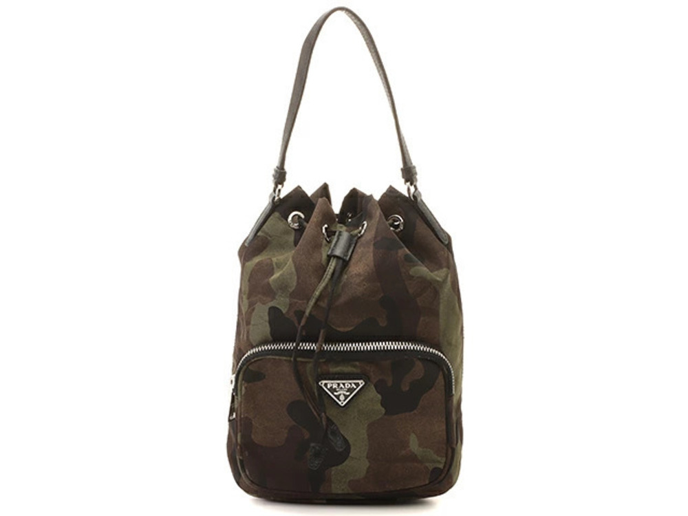 Prada handbag drawstring bag camouflage black green Khaki Green